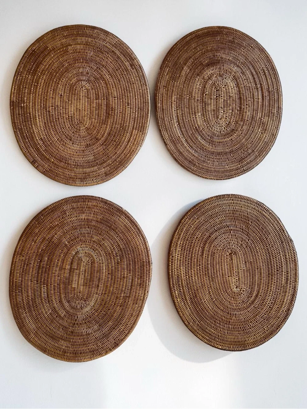 Balinese Handmade Woven Rattan Thick Oval Placemats Antique Brown 4-Set